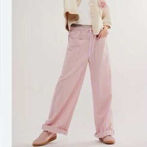 Wide Leg Pink Striped Pants - Casual Women's Wide Leg